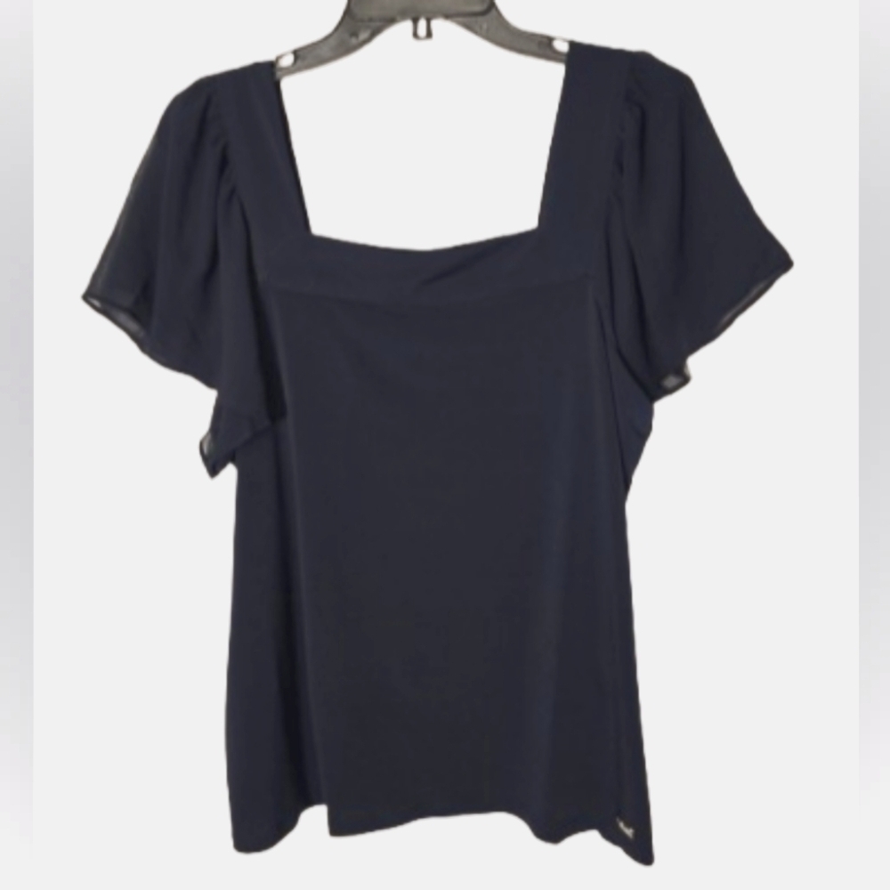 Calvin Klein Elegant Navy Blue Square Neckline Women's Top Size Medium NWOT